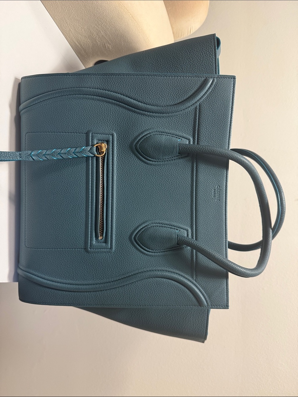 Celine Grained Calfskin Medium Phantom Luggage in Ocean - Picture 9 of 9